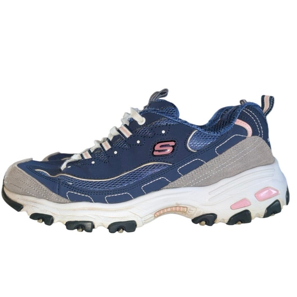 Skechers D Lites Women Navy Blue Pink Suede Leather Sneakers Shoes Size 8‎